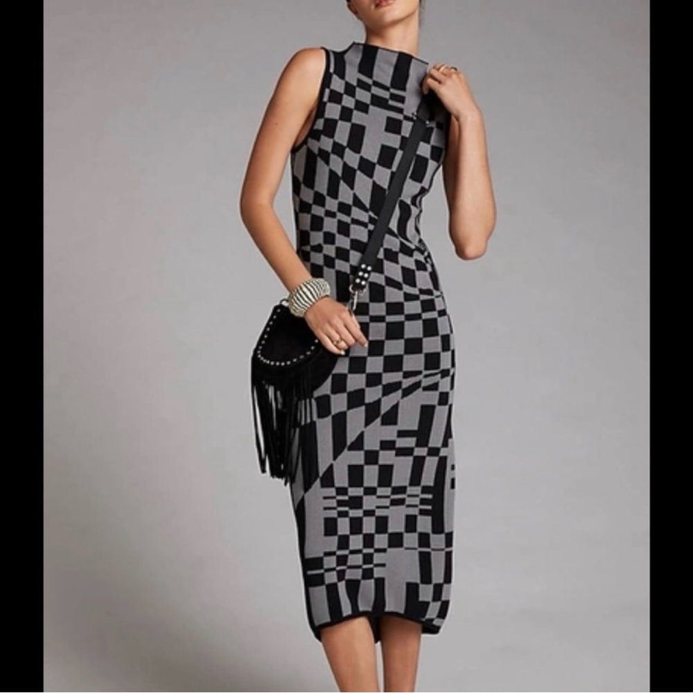 Anthropologie NWT Daily Practice Black and Gray Geometric Midi Dress